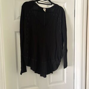 Free People Black V-Neck long sleeve top